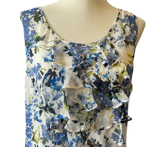 DONCASTER COLLECTION BLOUSE 10 100% SILK RUFFLES SIDE ZIP FLORAL SUMMER FEMININE - Picture 3 of 13